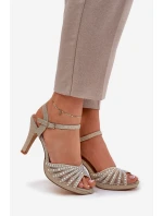 Sandały Na Szpilce Ze Zdobieniem I Brokatem D&A MR1038-33 Złote