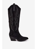 Kozaki Kowbojki Damskie Ze Zdobieniem Na Słupku Czarne Jovina