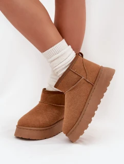 Śniegowce Damskie Na Platformie Ocieplane Futerkiem Camel Vesirae