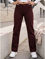 Dámske džínsy so širokými nohavicami a vysokým pásom, vínové, FashionStreet UY3090 Dámske džínsy so širokými nohavicami a vysokým pásom, vínové, FashionStreet UY3090