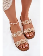 Klapki Damskie Ze Złotymi Przypinkami Beżowe Jenoriela