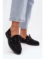 Półbuty Mokasyny Damskie Z Wiązaniem Czarne Calivra