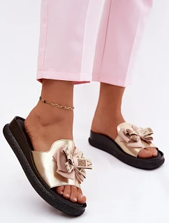 Dámské Sandály Pravá Kůže Mašle S.Barski KV61-6061 Zlaté