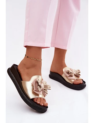 Dámské Sandály Pravá Kůže Mašle S.Barski KV61-6061 Zlaté