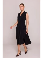 S409 Priliehavé košeľové šaty - čierne