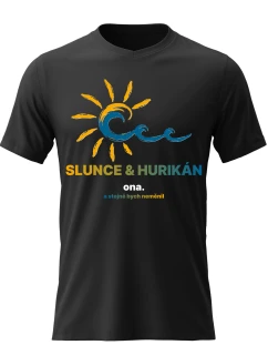 Pánske bavlnené tričko s potlačou - SLUNCE & HURRICANE - čierna