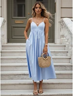 ELIENE modré bavlnené midi šaty FashionStreet EY2441 ELIENE modré bavlnené midi šaty FashionStreet EY2441