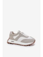 Zamszowe Sneakersy Na Platformie Damskie Big Star RR274896 HI-POLY SYSTEM Biało-Szare