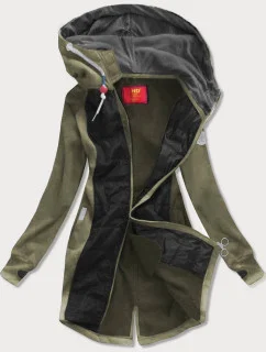 Khaki-čierna dámska dlhá mikina s kapucňou (532)