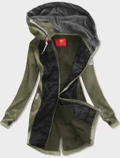 Khaki-čierna dámska dlhá mikina s kapucňou (532)