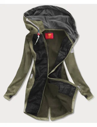 Khaki-čierna dámska dlhá mikina s kapucňou (532)