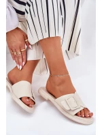 Skórzane Klapki Damskie Z Klamrą D&A SJ2302-01 Beżowe