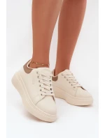 Sneakersy Damskie Na Platformie Big Star SS274246 Jasnobeżowe