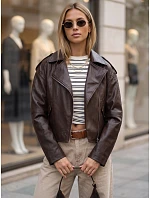 Dámska bunda v štýle „Ramones“ z ekologickej kože, hnedá, FashionStreet TY5920 Dámska bunda v štýle „Ramones“ z ekologickej kože, hnedá, FashionStreet TY5920