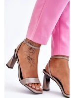 Lakierowane Sandały Na Obcasie Szare Owen