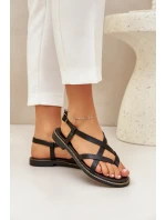 Skórzane Płaskie Sandały Z Przeplatającymi Się Paseczkami Zazoo 40429 Czarne Skórzane Płaskie Sandały Z Przeplatającymi Się Paseczkami Zazoo 40429 Czarne