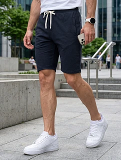 Pánske teplákové šortky so šnúrkou, tmavomodré, FashionStreet SX2626
