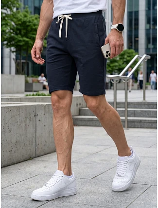 Pánske teplákové šortky so šnúrkou, tmavomodré, FashionStreet SX2626 Pánske teplákové šortky so šnúrkou, tmavomodré, FashionStreet SX2626