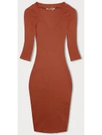 Priliehavé oranžové dámske rebrované šaty (5579-20) Priliehavé oranžové dámske rebrované šaty (5579-20)