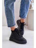 Lekkie Skórzane Buty Sportowe Na Platformie Artiker 55C1041 Czarne