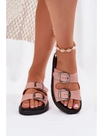 Klapki Damskie Z Klamrami Na Platformie Różowe Elamas