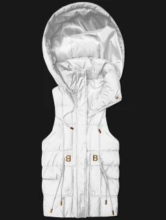 Dámska páperová bunda bez rukávov s kapucňou Goodlookin white (B8600-26)