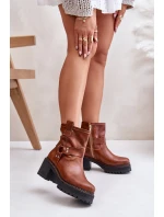 Damskie Skórzane Botki Na Zamek Lewski 3435 Brązowe