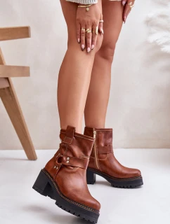 Damskie Skórzane Botki Na Zamek Lewski 3435 Brązowe