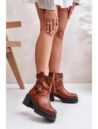 Damskie Skórzane Botki Na Zamek Lewski 3435 Brązowe