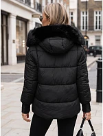 Dámska prešívaná bunda s kožušinovou kapucňou, čierna, FashionStreet TY5892