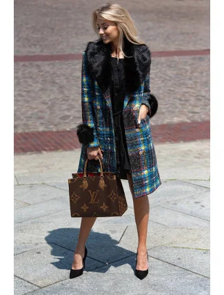 Dámsky viacfarebný kabát z tkaniny Boucle (FK-016)