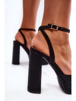 Damskie Sandały Brokatowe Na Słupku Czarne Rosel