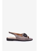 Połyskujące Sandały Damskie Z Ozdobą S.Barski KV51-006 Szare