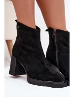 Zamszowe Skórzane Botki Damskie Na Słupku Vinceza 91142 Czarne