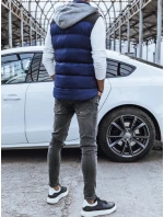 Pánska prešívaná vesta s kapucňou tmavomodrá FashionStreet TX3937