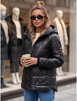Dámska prešívaná prechodná bunda s kapucňou, čierna, FashionStreet TY5801 Dámska prešívaná prechodná bunda s kapucňou, čierna, FashionStreet TY5801