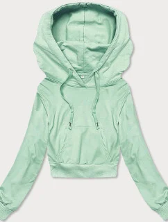Krátka tepláková mikina v pistáciovej farbe s kapucňou (8B939-39)