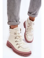 Lakierowane Skórzane Botki Trapery Damskie GOE MM2N4083 Białe