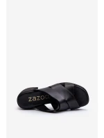 Zazoo 40373 Čierne kožené sandále na podpätku