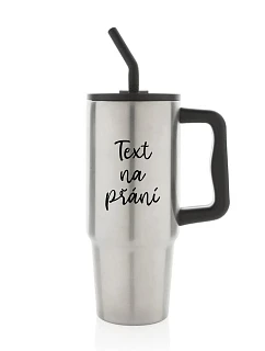 TEXT NA ŽIADOSŤ - strieborný cestovný termohrnček 900 ml