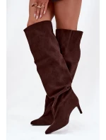 Dámske vysoké topánky na podpätku CLS-580 Dark Brown Coffee - Joalice