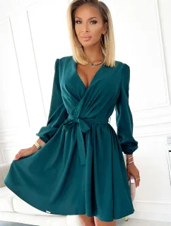 BINDY - Veľmi žensky pôsobiace dámske šaty vo fľaškovo zelenej farbe s dekoltom 339-2