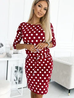 13-156 Športové šaty s viazaním a vreckami - bordové s hráškom