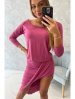 Asymetrické šaty, 3/4 rukávy, ružové