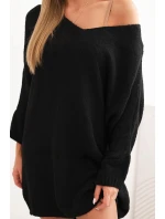 Dámske Plus veľkosť vlny V-neck šaty čierna