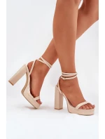 Sandały Damskie Na Słupku Z Paseczkiem Beżowe Fevenne