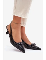 Lakierowane Sandały Na Szpilce Z Kokardką Czarne Naylna