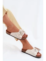 Klapki Damskie Na Korkowej Podeszwie Kokardką Beżowe Seressa