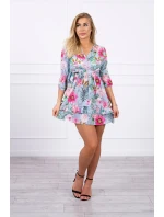 Modré kvetinové šaty s viazaním v páse