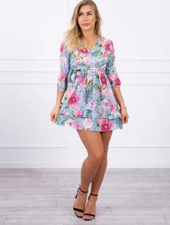 Modré kvetinové šaty s viazaním v páse